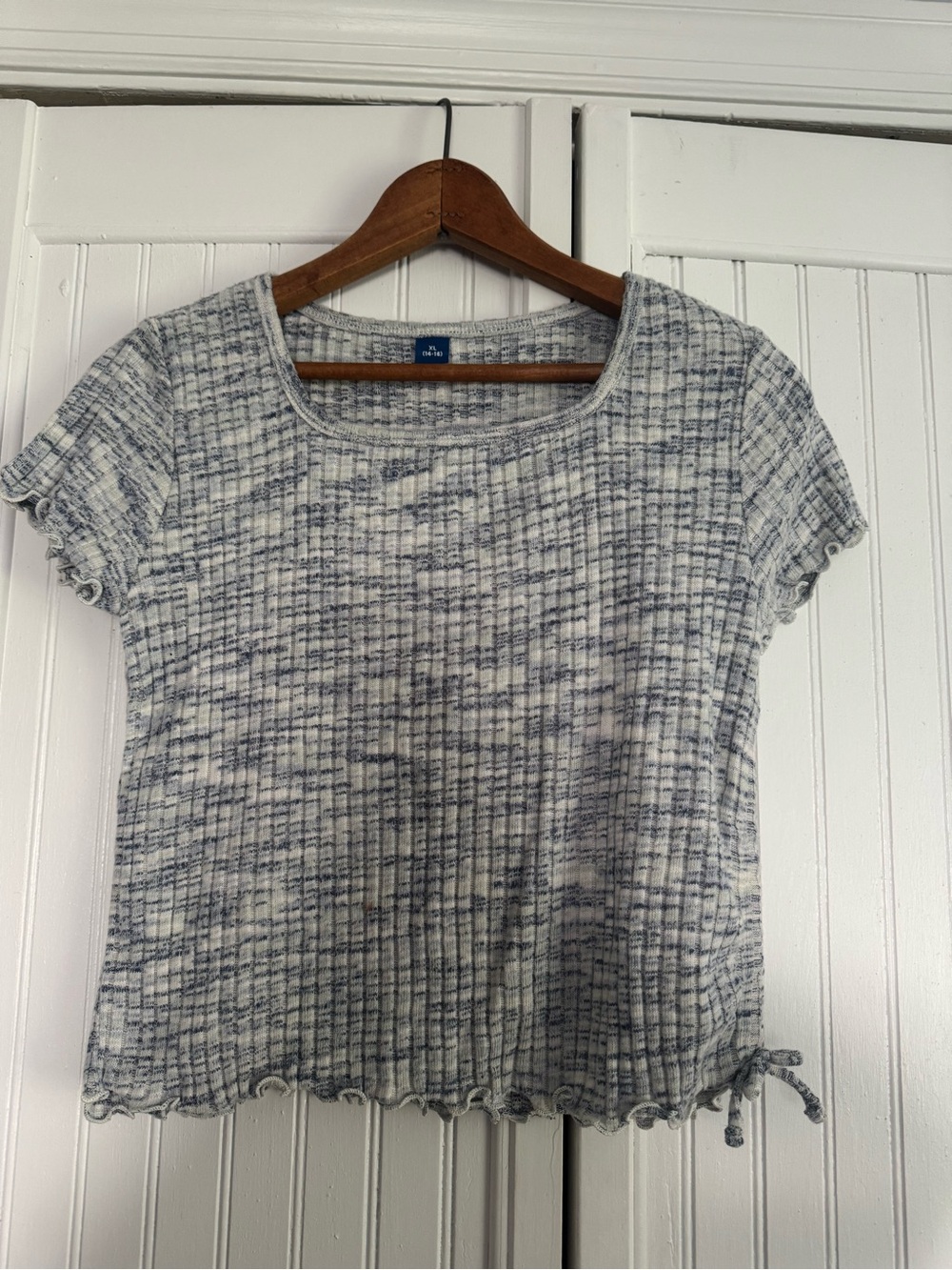 Old Navy Heathered Blue & White Short Sleeve Ribbed Tee for Kids